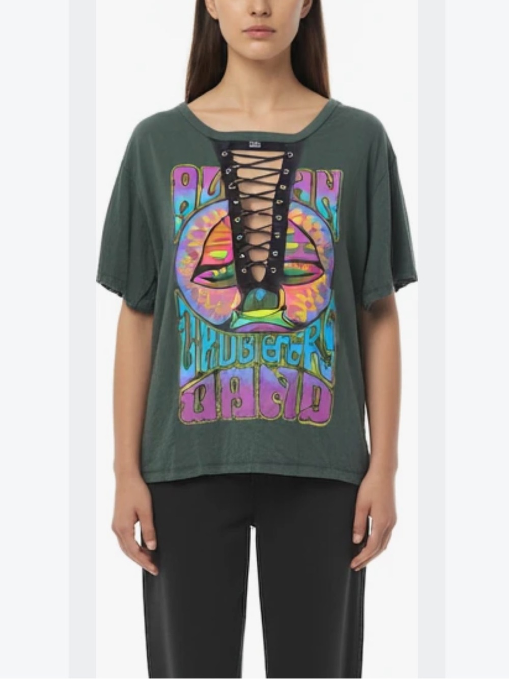 The Alman Brothers Lace-Up Graphic Tee in Dark Green